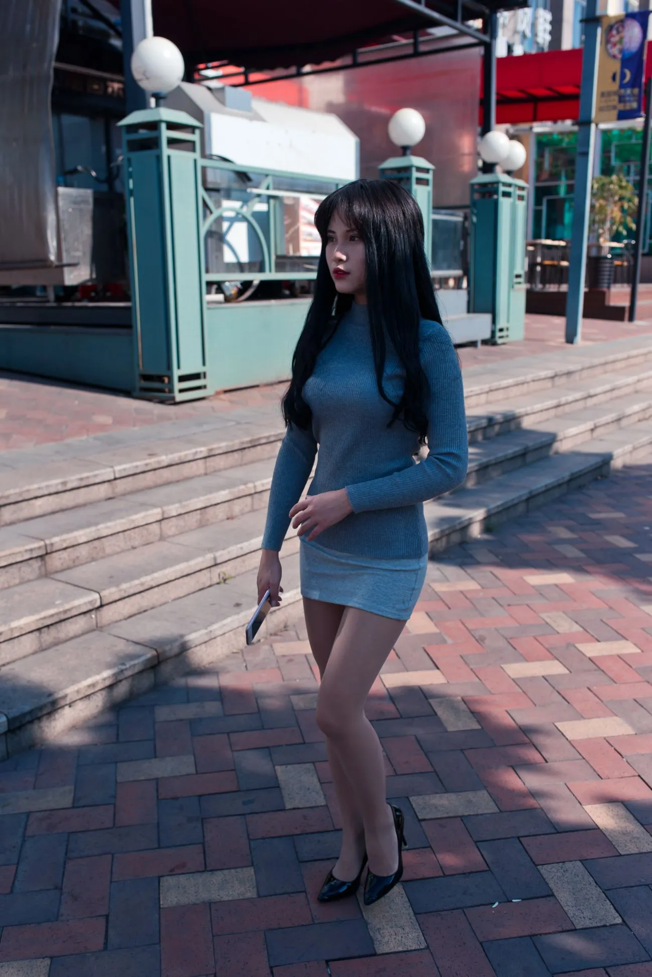 [Mzsock] NO.084 The cute girl in short skirt and silk stockings in the leisure bookstore street photography#[79P]-2