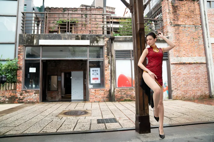 [Mzsock] NO.057 Cai Yixin, ultra short cheongsam, stockings, high heels, beautiful legs, outdoor shot street photography#[55P]-19